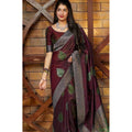 Generic Women's Litchi silk Printed Saree With Unstitched Blouse (Maroon)