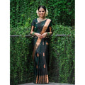 Generic Women's Litchi silk Printed Saree With Unstitched Blouse (Green)