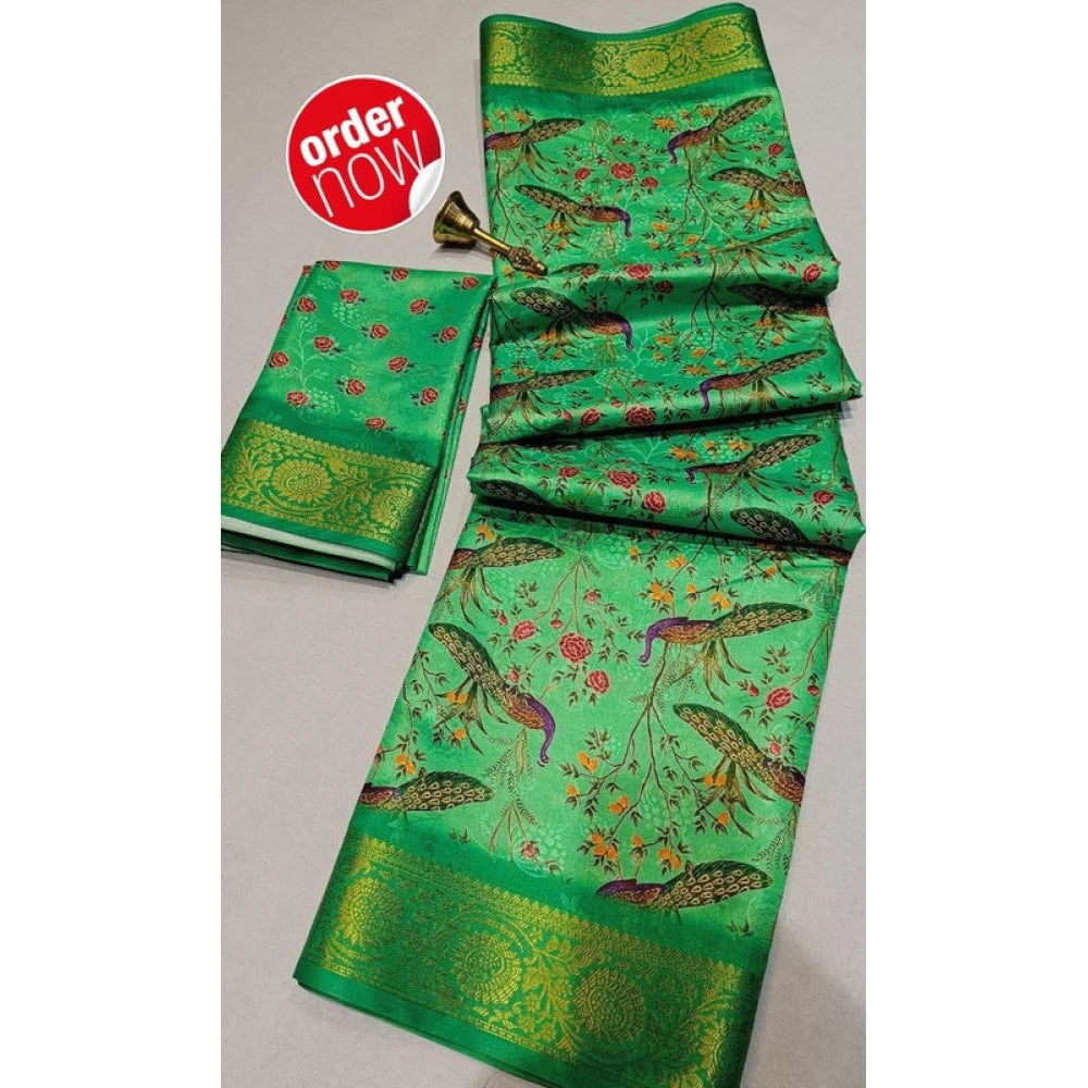 Generic Women's Digital Dolla Silk Printed Saree With Unstitched Blouse 5.5Mtr (Green)