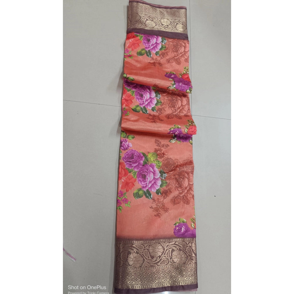 Generic Women's Digital Dolla Silk Printed Saree With Unstitched Blouse 5.5Mtr (Orange)
