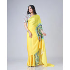 Generic Women's Soft Crepe Silk Printed Ready To Wear Saree With Unstitched Blouse 5.5Mtr (Yellow)