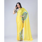 Generic Women's Soft Crepe Silk Printed Ready To Wear Saree With Unstitched Blouse 5.5Mtr (Yellow)
