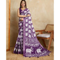 Generic Women's Silk Blend Printed Saree With Unstitched Blouse 5.5Mtr (Purple)
