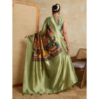 Generic Women's Silk Printed Saree With Unstitched Blouse 5.5Mtr (Mehendi)