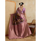 Generic Women's Silk Printed Saree With Unstitched Blouse 5.5Mtr (Wine)