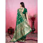 Generic Women's Banarasi Silk Printed Saree With Unstitched Blouse 5.5Mtr (Green)