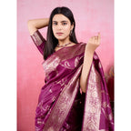 Generic Women's Banarasi Silk Printed Saree With Unstitched Blouse 5.5Mtr (Wine)