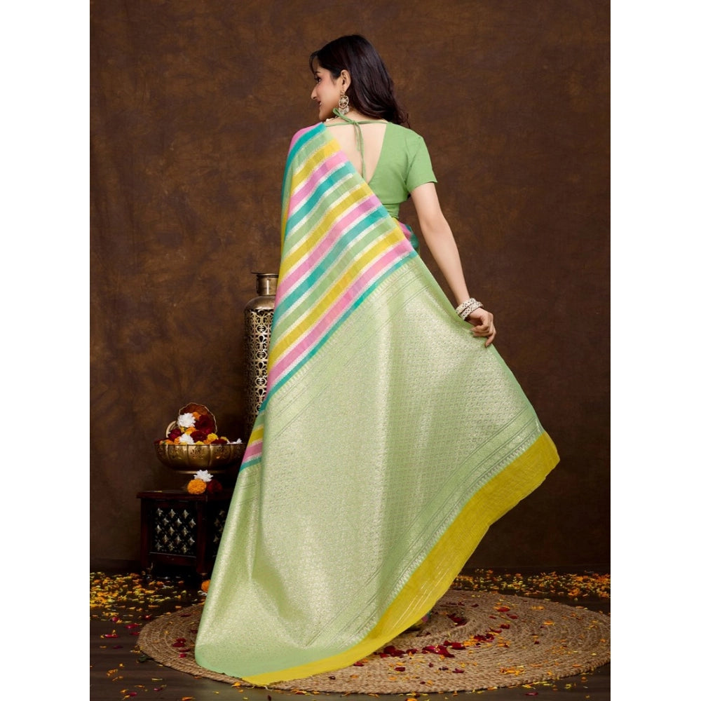Generic Women's Cotton Blended Printed Saree With Unstitched Blouse 5.5Mtr (Pista)