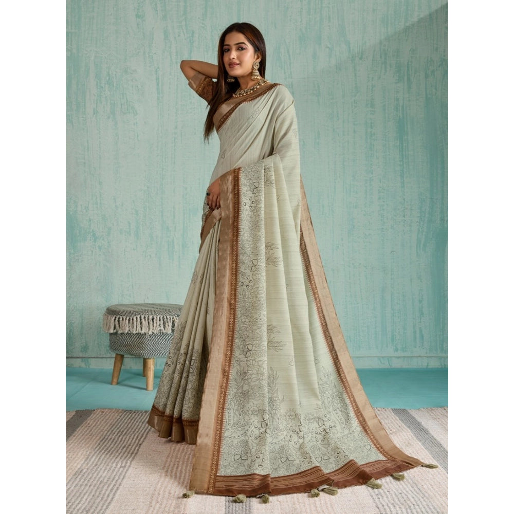 Generic Women's Silk Blend Printed Saree With Unstitched Blouse 5.5Mtr (Green)