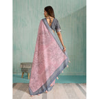 Generic Women's Silk Blend Printed Saree With Unstitched Blouse 5.5Mtr (Pink)