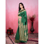 Generic Women's Banarasi Silk Printed Saree With Unstitched Blouse 5.5Mtr (Green)