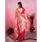Generic Women's Banarasi Silk Printed Saree With Unstitched Blouse 5.5Mtr (Red)