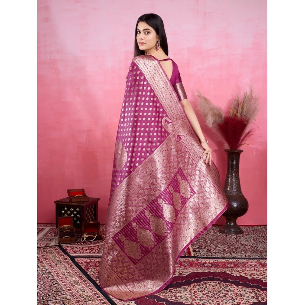 Generic Women's Banarasi Silk Printed Saree With Unstitched Blouse 5.5Mtr (Wine)