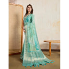 Generic Women's Viscose Printed Saree With Unstitched Blouse 5.5Mtr (Green)
