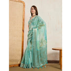 Generic Women's Viscose Printed Saree With Unstitched Blouse 5.5Mtr (Green)