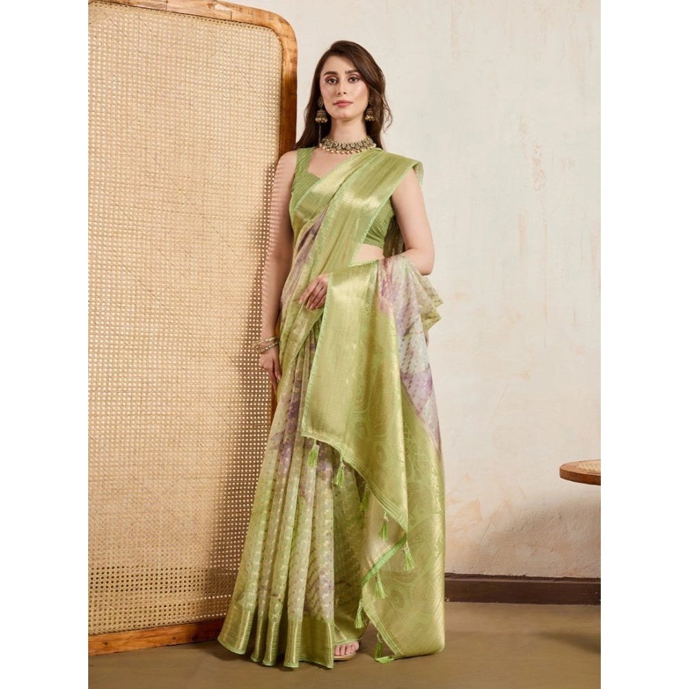 Generic Women's Viscose Printed Saree With Unstitched Blouse 5.5Mtr (Light Green)