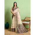 Generic Women's Silk Blend Printed Saree With Unstitched Blouse 5.5Mtr (Cream)