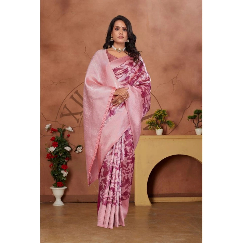 Generic Women's Banarasi Silk Jaquard Woven Saree With Unstitched Blouse 5.5Mtr (Pink)