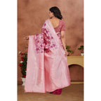 Generic Women's Banarasi Silk Jaquard Woven Saree With Unstitched Blouse 5.5Mtr (Pink)