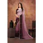Generic Women's Chiffon Embroidred Saree With Unstitched Blouse 5.5Mtr (Beige)