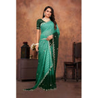 Generic Women's Chiffon Embroidred Saree With Unstitched Blouse 5.5Mtr (Dark Green)
