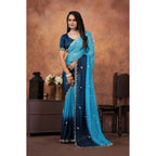 Generic Women's Chiffon Embroidred Saree With Unstitched Blouse 5.5Mtr (Light Blue)