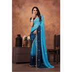 Generic Women's Chiffon Embroidred Saree With Unstitched Blouse 5.5Mtr (Light Blue)