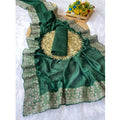 Generic Women's Silk Embroidred Saree With Unstitched Blouse 5.5Mtr (Dark Green)