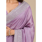 Generic Women's Silk Embroidred Saree With Unstitched Blouse 5.5Mtr (Purple)