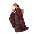 Generic Women's Georgette Printed Saree With Unstitched Blouse 5.5Mtr (Maroon)