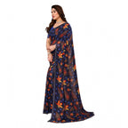 Generic Women's Georgette Printed Saree With Unstitched Blouse 5.5Mtr (Blue)