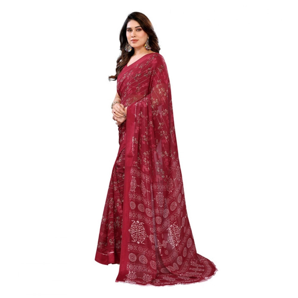 Generic Women's Georgette Printed Saree With Unstitched Blouse 5.5Mtr (Red)