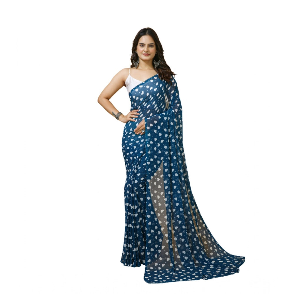Generic Women's Georgette Printed Saree With Unstitched Blouse 5.5Mtr (Blue)