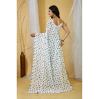 Generic Women's Georgette Printed Saree With Unstitched Blouse 5.5Mtr (White-Grey)