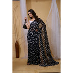 Generic Women's Georgette Printed Saree With Unstitched Blouse 5.5Mtr (Black)