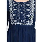 Generic Women's Casual Rayon 3-4th Sleeves Kurti (Blue)