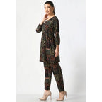 Generic Women's Casual Crepe 3-4th Sleeves Cord Set (Black)