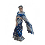 Generic Women's Soft Lichi Silk Printed Saree With Unstitched Blouse 5.5Mtr (Blue)