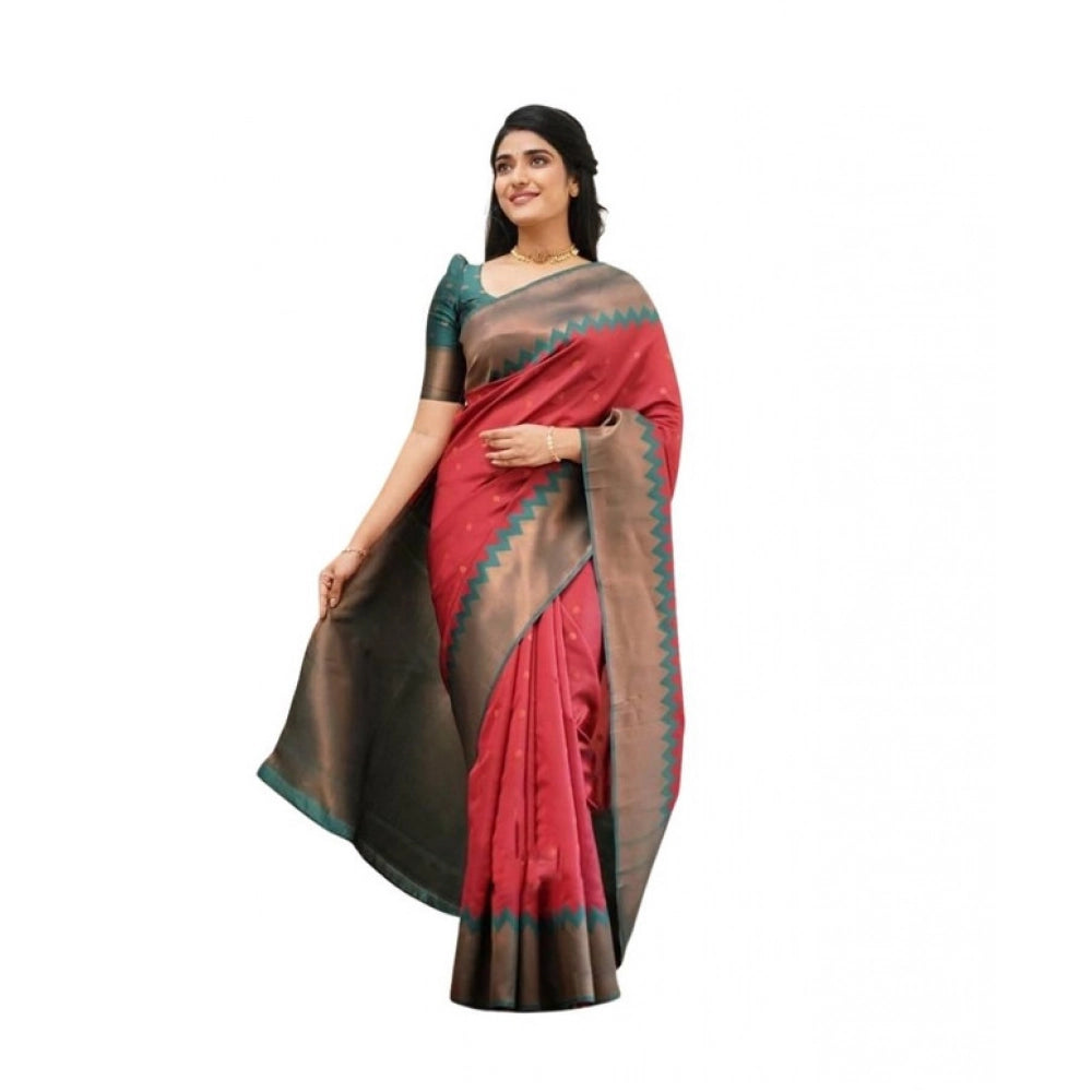 Generic Women's Soft Lichi Silk Printed Saree With Unstitched Blouse 5.5Mtr (Red)