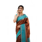 Generic Women's Soft Lichi Silk Printed Saree With Unstitched Blouse 5.5Mtr (Brown)