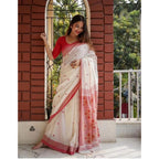 Generic Women's Soft Lilan Printed Saree With Unstitched Blouse 5.5Mtr (White)