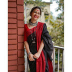 Generic Women's Soft Lilan Printed Saree With Unstitched Blouse 5.5Mtr (Black)