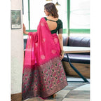 Generic Women's Soft Lichi Silk Printed Saree With Unstitched Blouse 5.5Mtr (Pink)