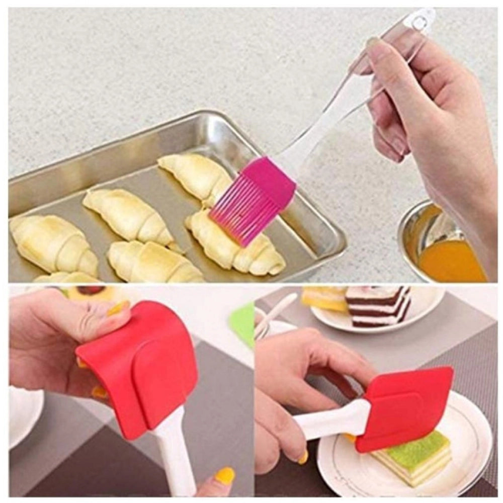 Generic Pack Of 5_Silicone Spatula with Brush – Heat Resistant Cooking And Baking (Color: Assorted )