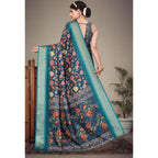 Generic Women's Cotton Silk  Printed Saree With Unstitched Blouse 5.5Mtr (Blue)