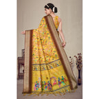 Generic Women's Cotton Silk  Printed Saree With Unstitched Blouse 5.5Mtr (Yellow)