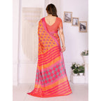 Generic Women's Linen Cotton  Printed Saree With Unstitched Blouse 5.5Mtr (Orange )