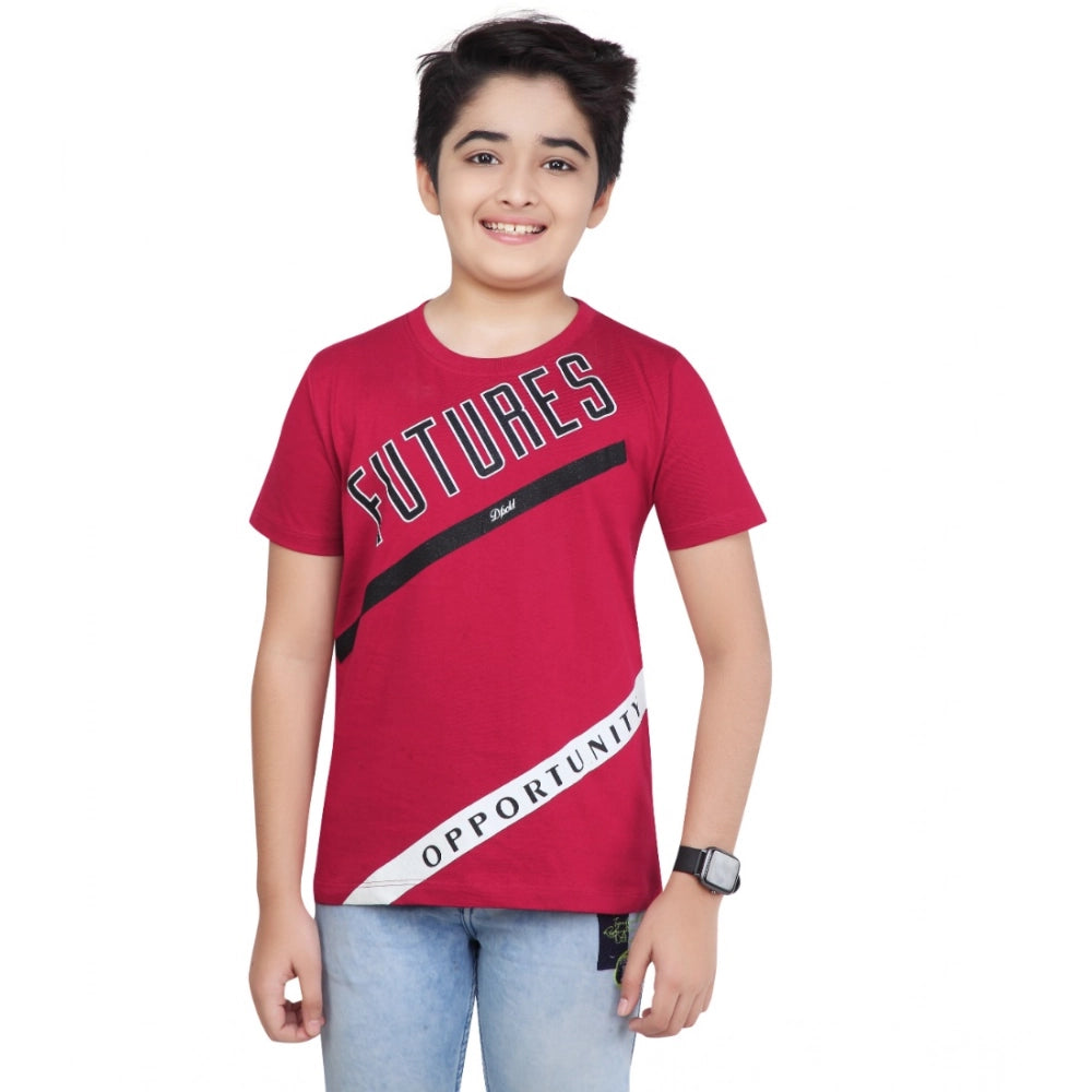 Generic Boy's Cotton Graphics Printed Round Neck T-Shirt (Marron)