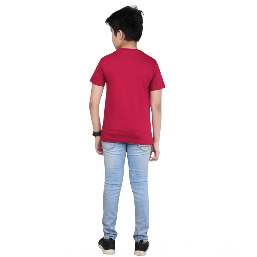 Generic Boy's Cotton Graphics Printed Round Neck T-Shirt (Marron)