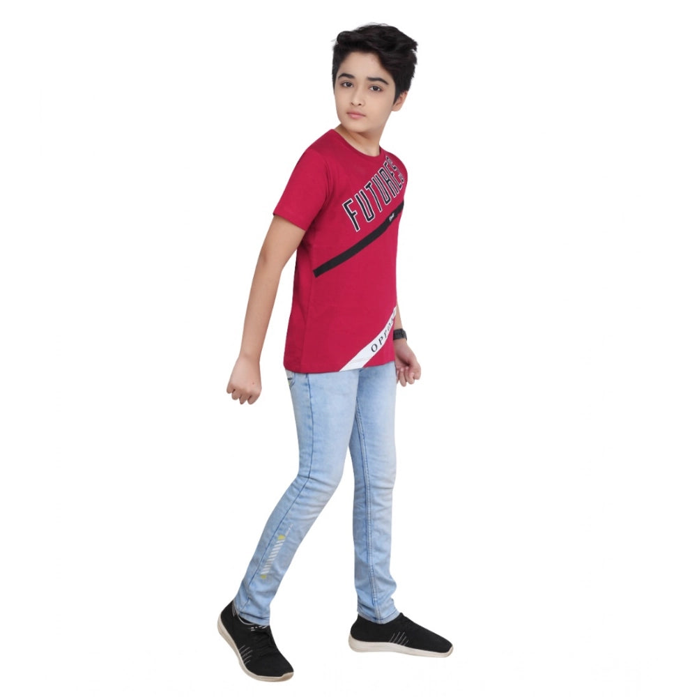 Generic Boy's Cotton Graphics Printed Round Neck T-Shirt (Marron)